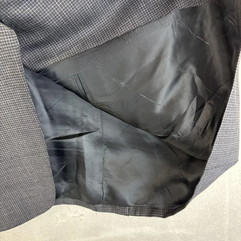 Armani Collezioni Wool Blazer Mens 44R Gray Blue‎ Check Sport Coat Made In Italy